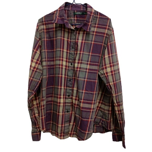 Lauren Ralph Lauren Tops - Lauren Ralph Lauren Womens Button Up Shirt XL Purple Plaid Long Sleeve Preppy